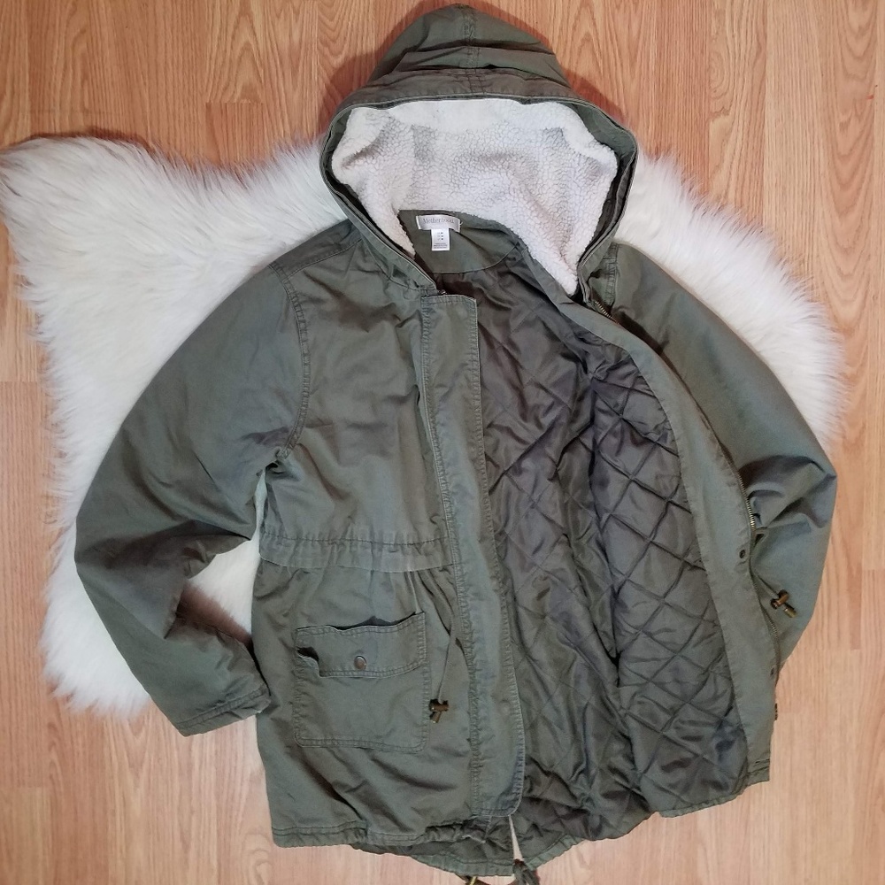 Zip Front Motherhood Hooded Army Green Jacket - Picture 3 of 8